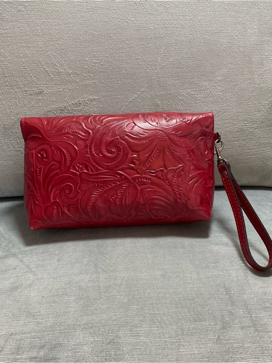 Patricia Nash Handbags - Patricia Nash Embossed Red Leather Foldover Wristlet Clutch EUC
